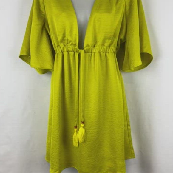 House of Harlow 1960 Lime Green Mini Boho deep V dress NEW- NWT - Picture 2 of 5